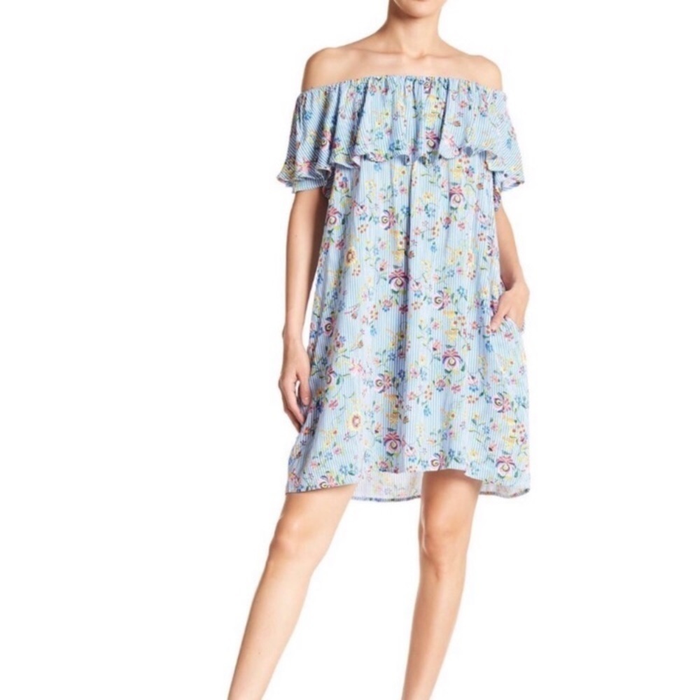 Soprano Off The Shoulder Striped/Floral Dress Sz S